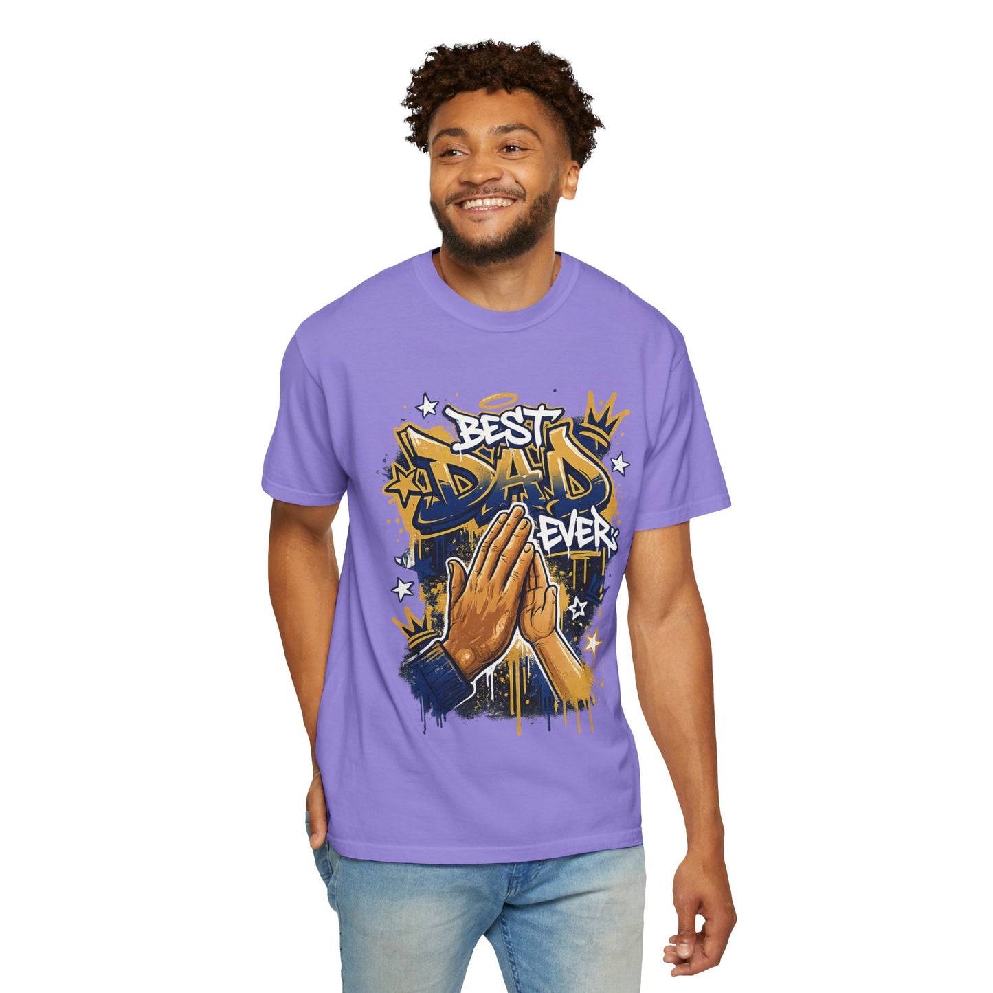 Best Dad Ever Praying Hands T-Shirt | Fatherhood Street Art Tee