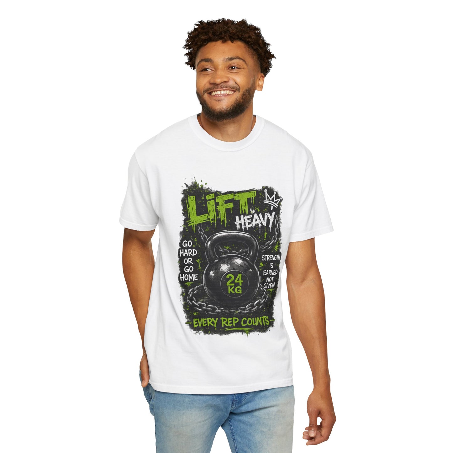 Kettlebell 'Lift Heavy' T-Shirt — Every Rep Counts Gym Tee