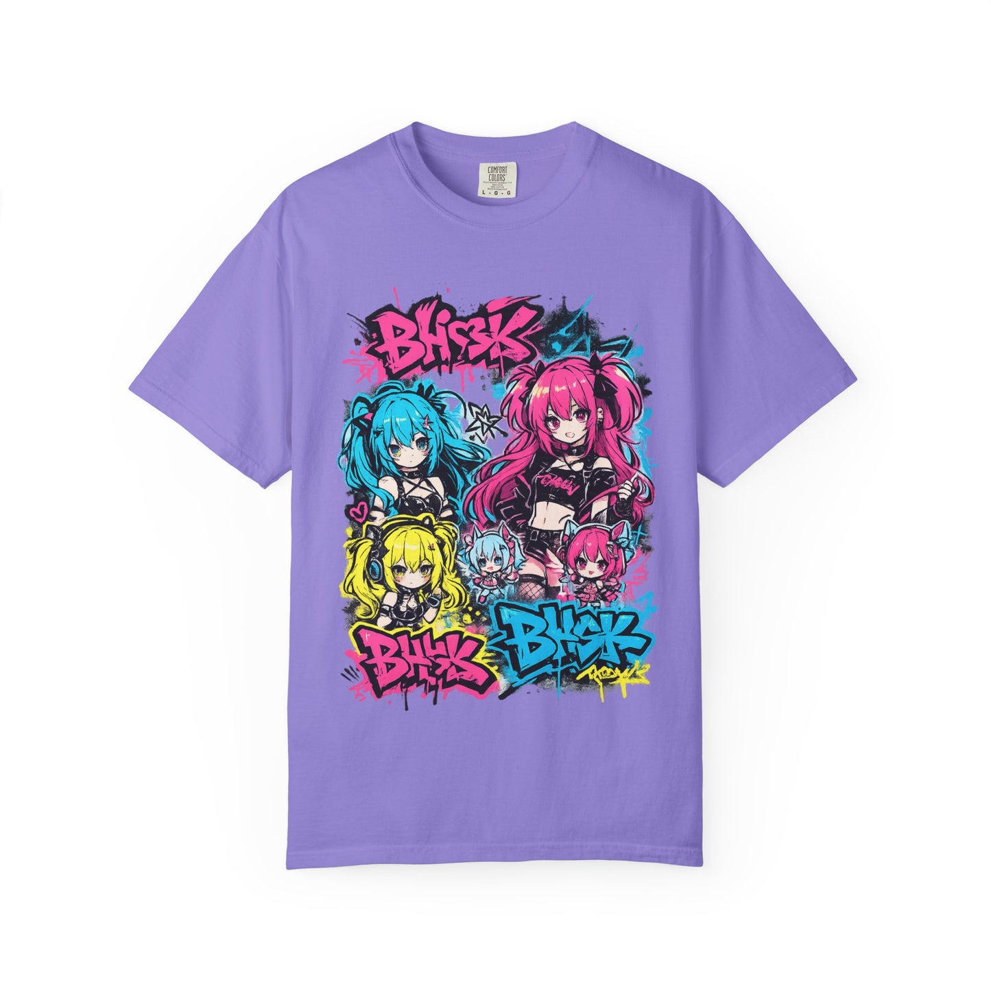Anime Graffiti Girl Group T-Shirt — Colorful Vocaloid Streetwear