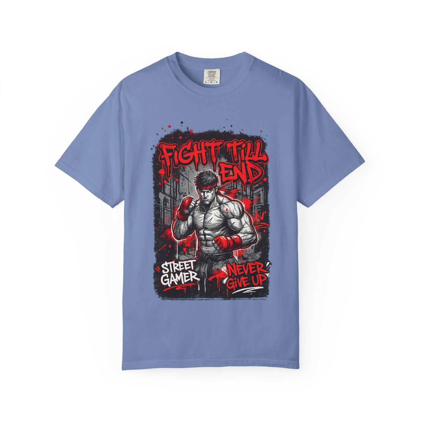 Fight Till End Gamer T-Shirt — 'Street Gamer, Never Give Up' Motivational Tee