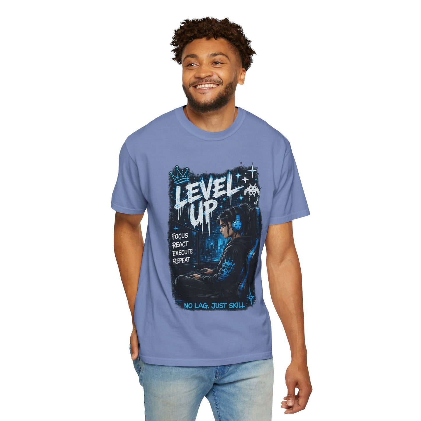 Level Up Gamer T-Shirt — "Level Up: Focus React Execute Repeat" Graphic Tee