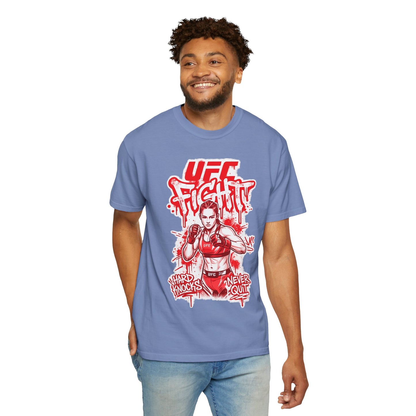 UFC Fight Graphic T-Shirt — "Hard Knocks Never Quit" MMA Fighter Tee