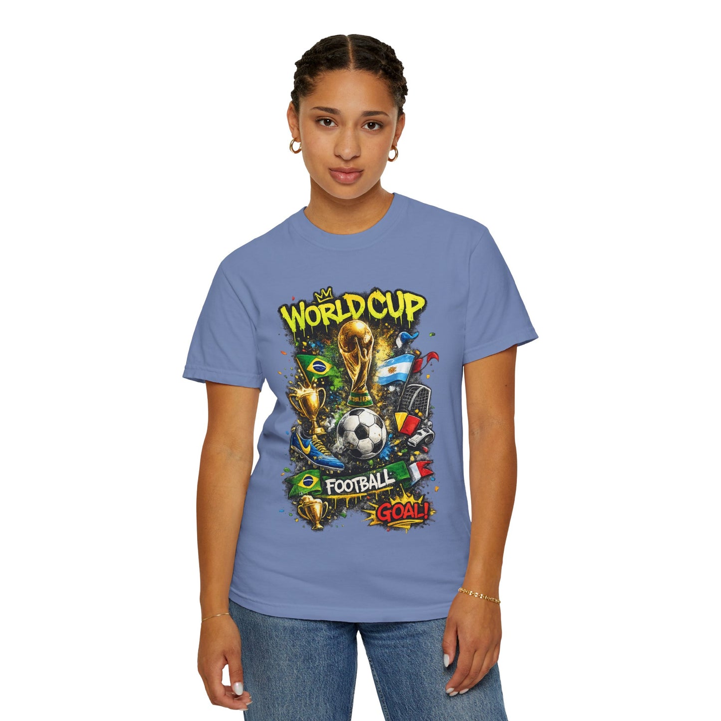 World Cup Football Graphic T-shirt | Soccer Trophy, Flags, Goal
