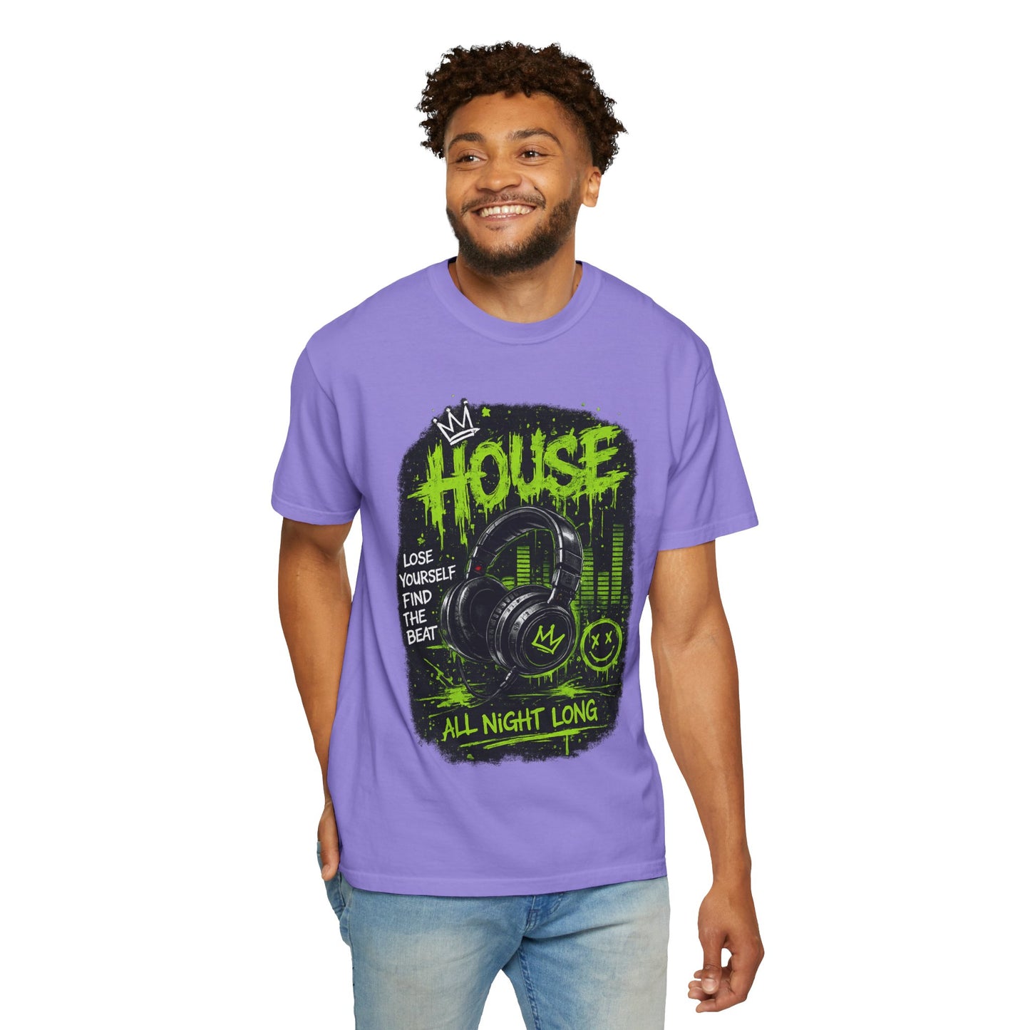 House Music Headphones T-Shirt — "House All Night Long" DJ Tee