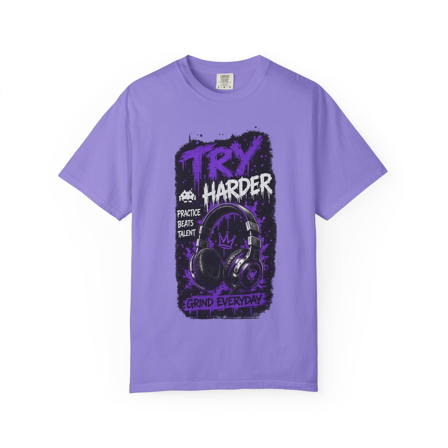 Try Harder Graphic T-Shirt — 'Try Harder' Headphones Motivational Tee