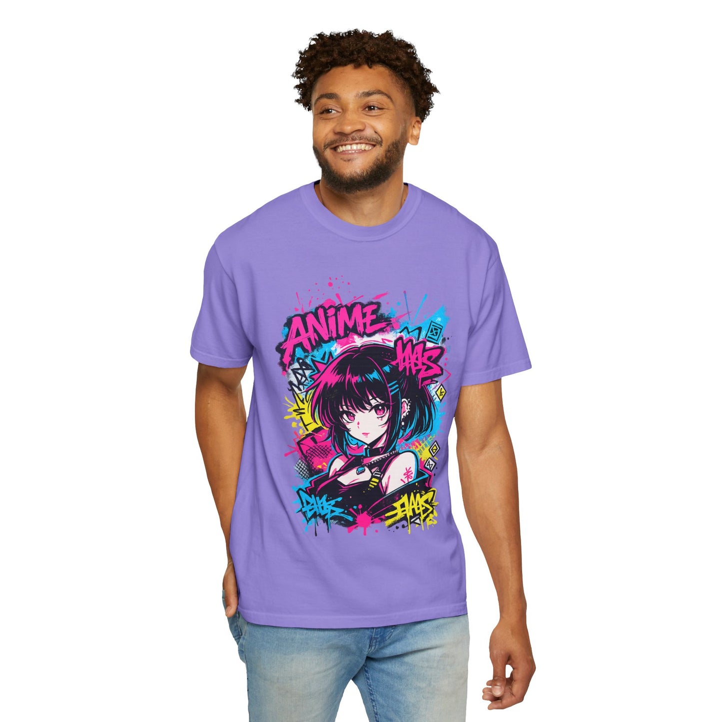 Anime Graffiti Girl T-Shirt — Neon Vaporwave Otaku Tee
