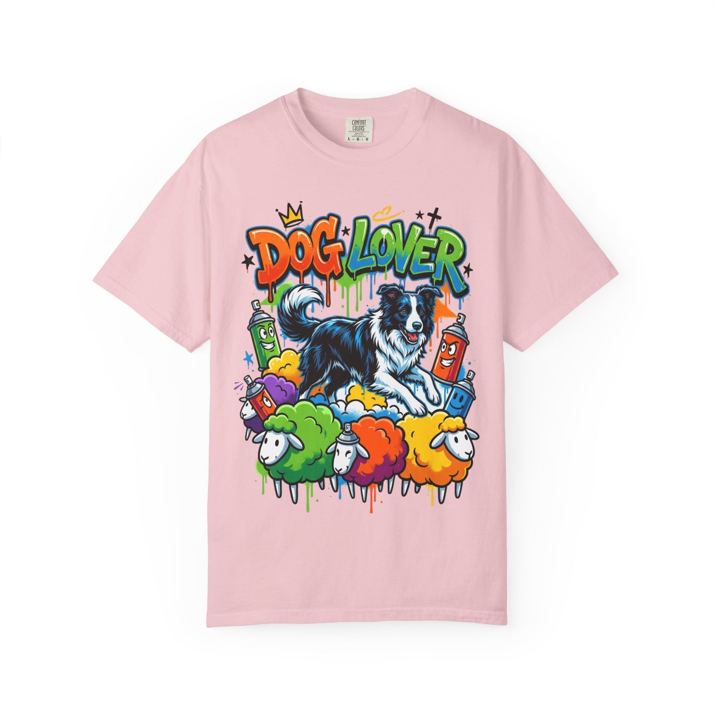 Dog Lover Graffiti T-Shirt — Colorful Border Collie Street Art Tee