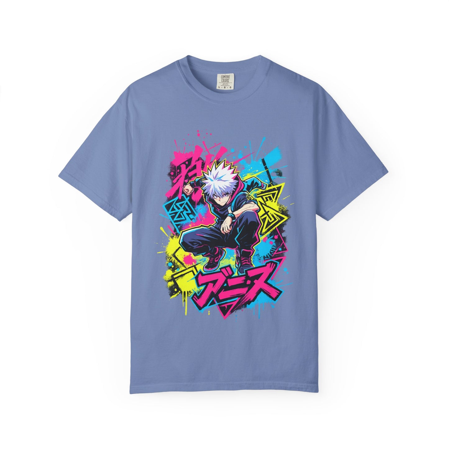 Anime Graphic T-Shirt — Vibrant Neon Jujutsu Kaisen Style Design