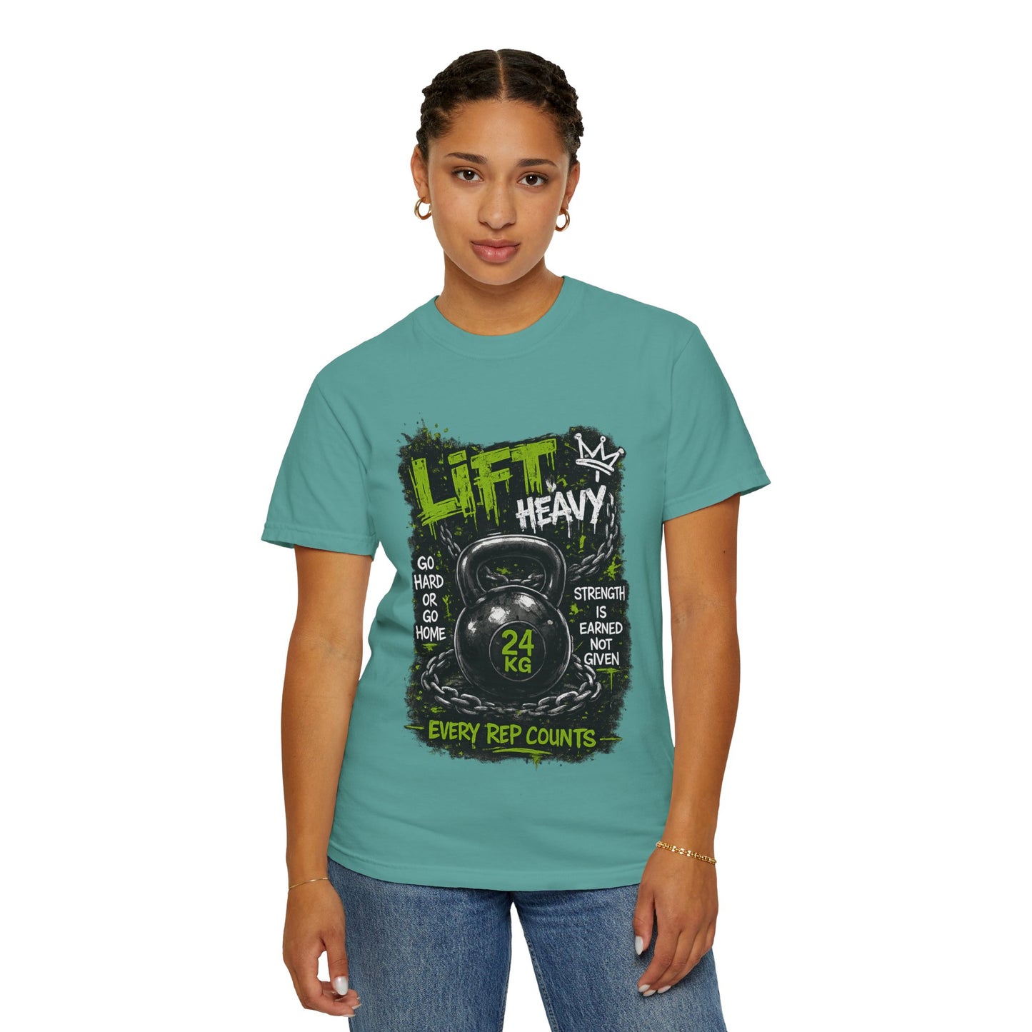 Kettlebell 'Lift Heavy' T-Shirt — Every Rep Counts Gym Tee