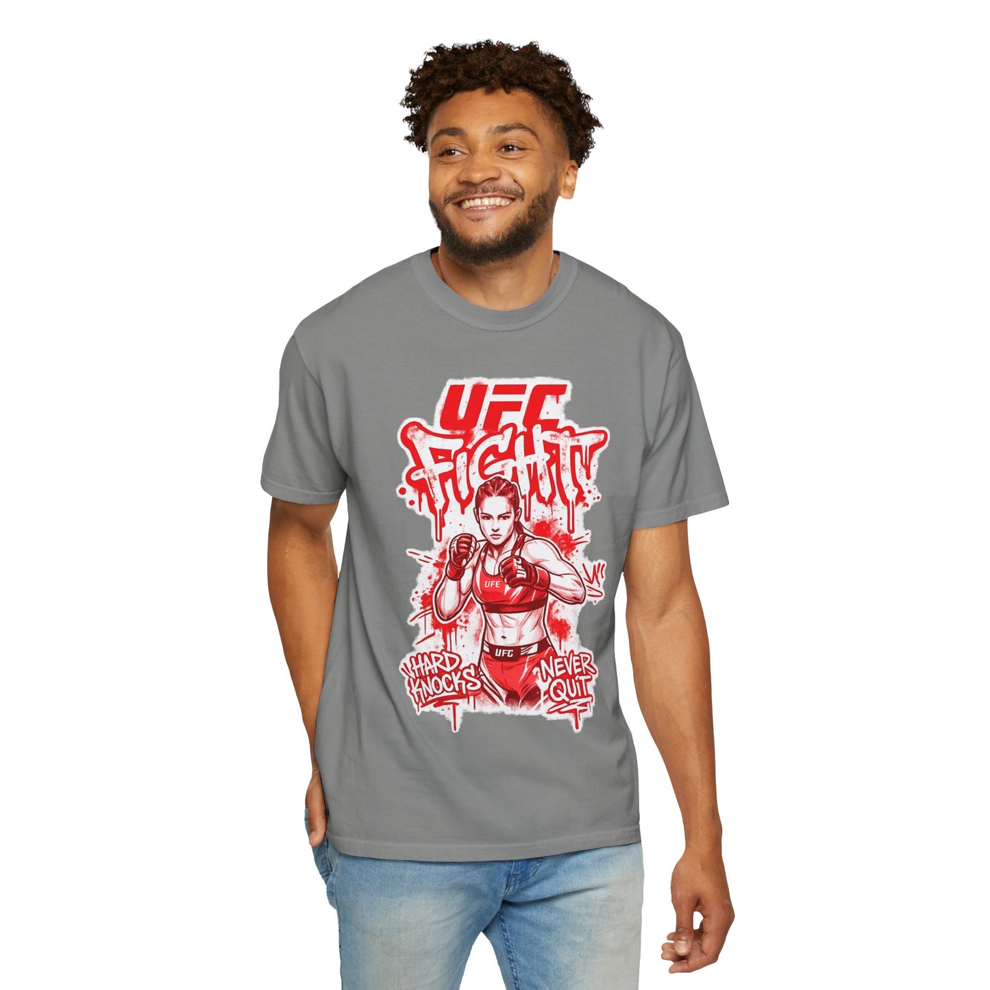 UFC Fight Graphic T-Shirt — "Hard Knocks Never Quit" MMA Fighter Tee