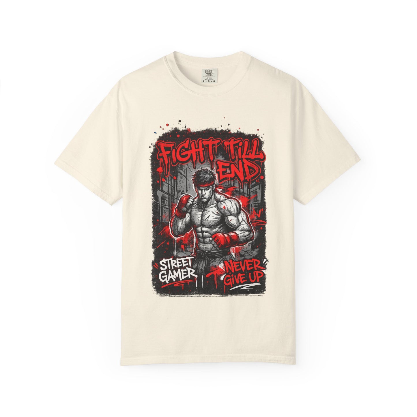 Fight Till End Gamer T-Shirt — 'Street Gamer, Never Give Up' Motivational Tee