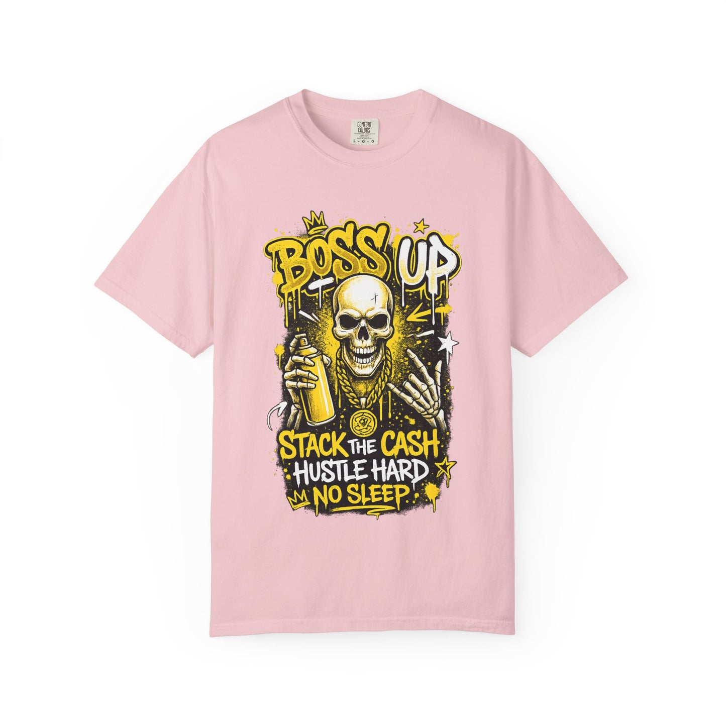 Boss Up Skull Hustle T-Shirt — "Stack the Cash, Hustle Hard, No Sleep" Graphic Tee