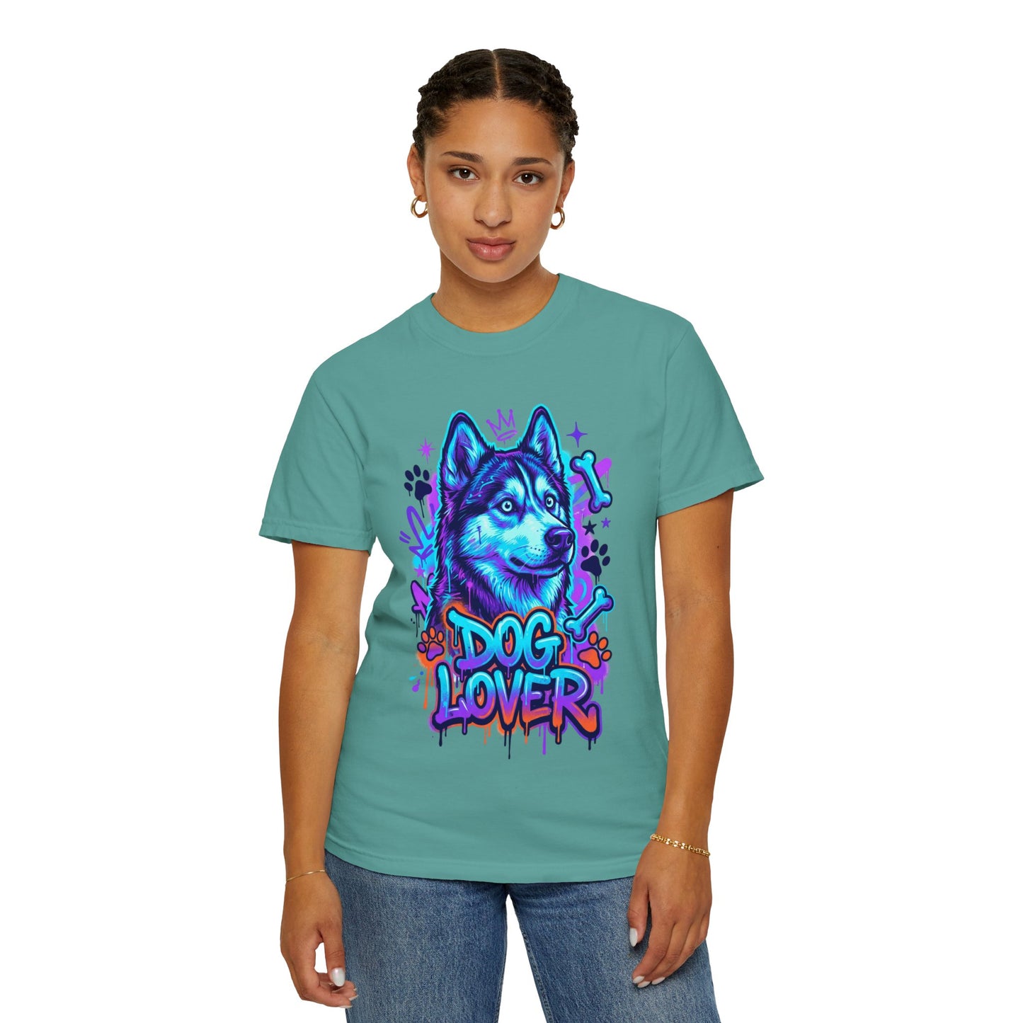 Dog Lover T-Shirt — Neon Husky Graphic Tee