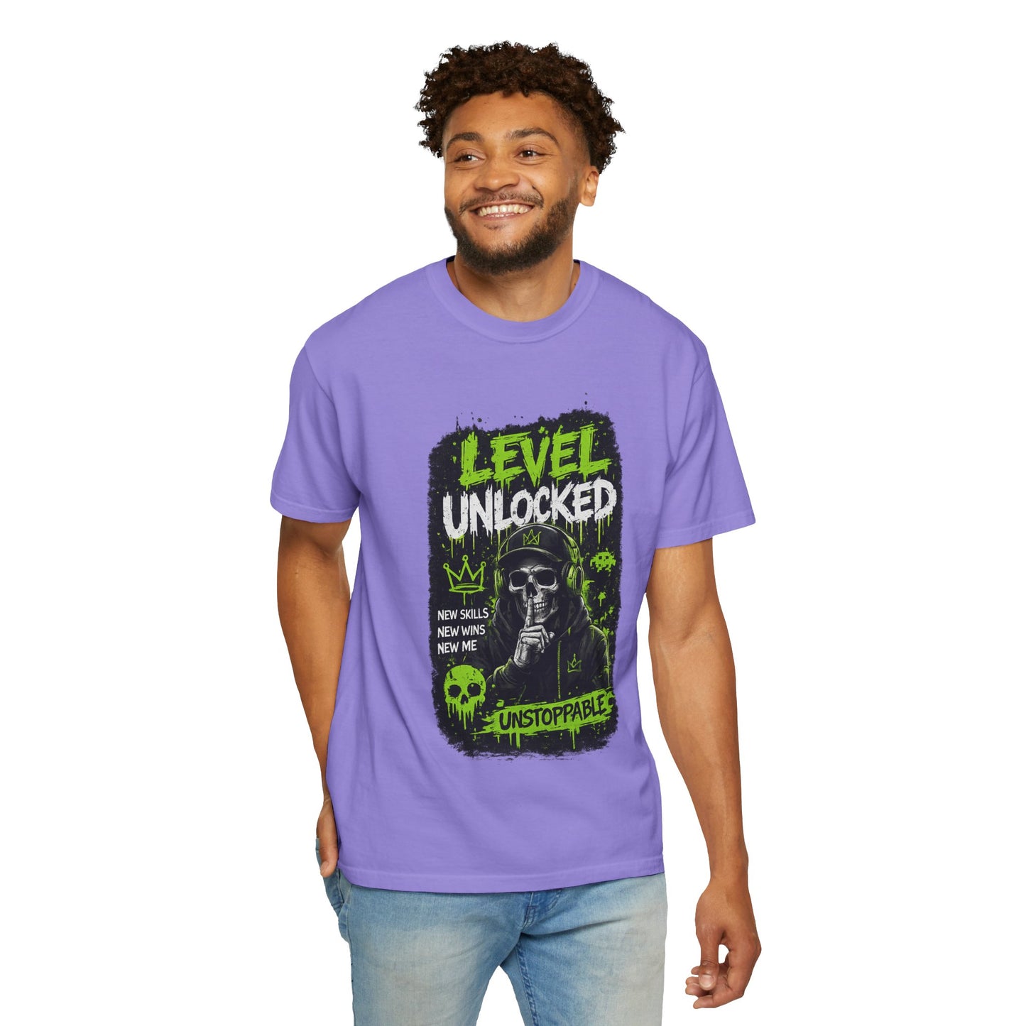 Level Unlocked Skull T-Shirt — Unstoppable Gamer Graphic Tee