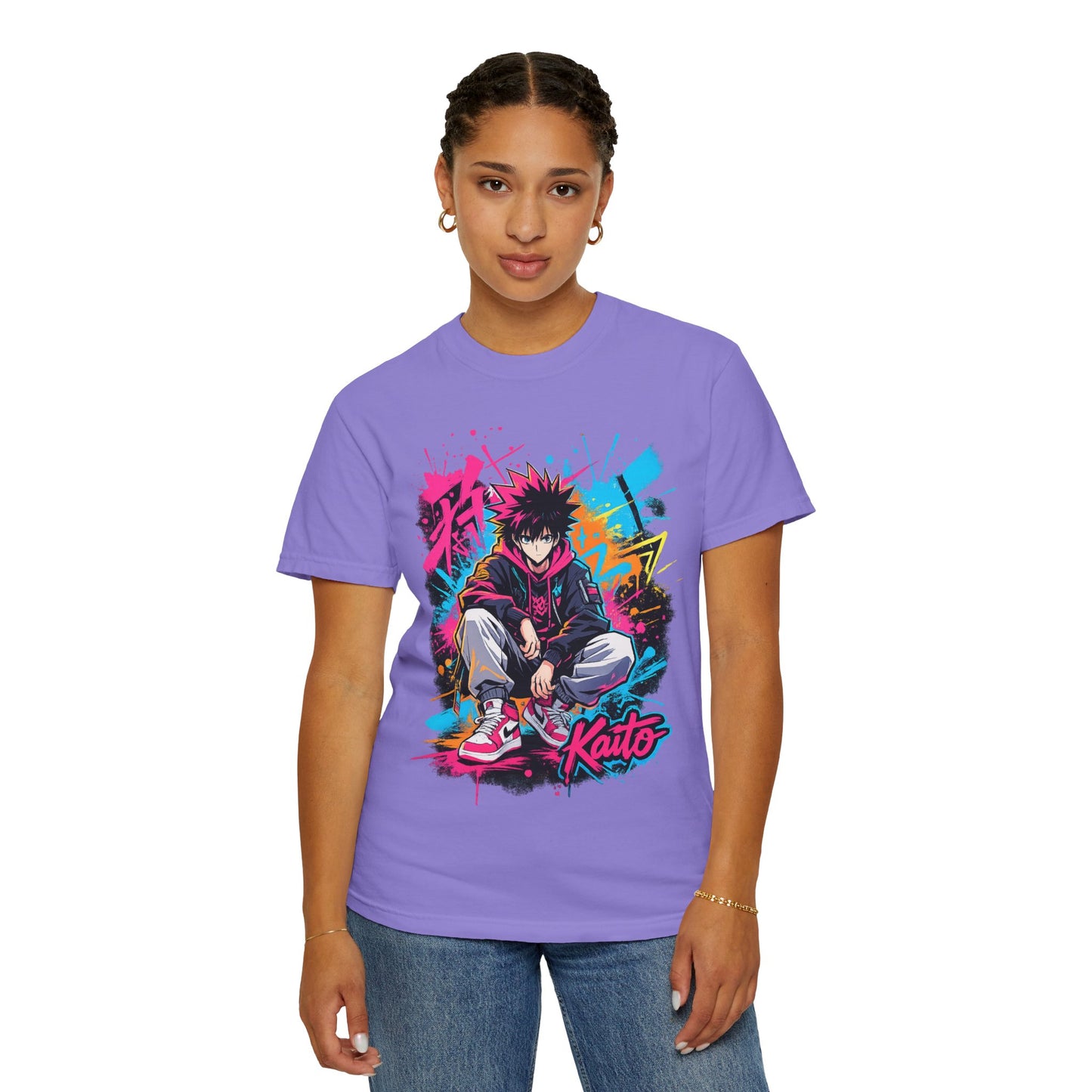 Kaito Streetwear Anime Tee — Neon Graffiti Urban Graphic T-Shirt