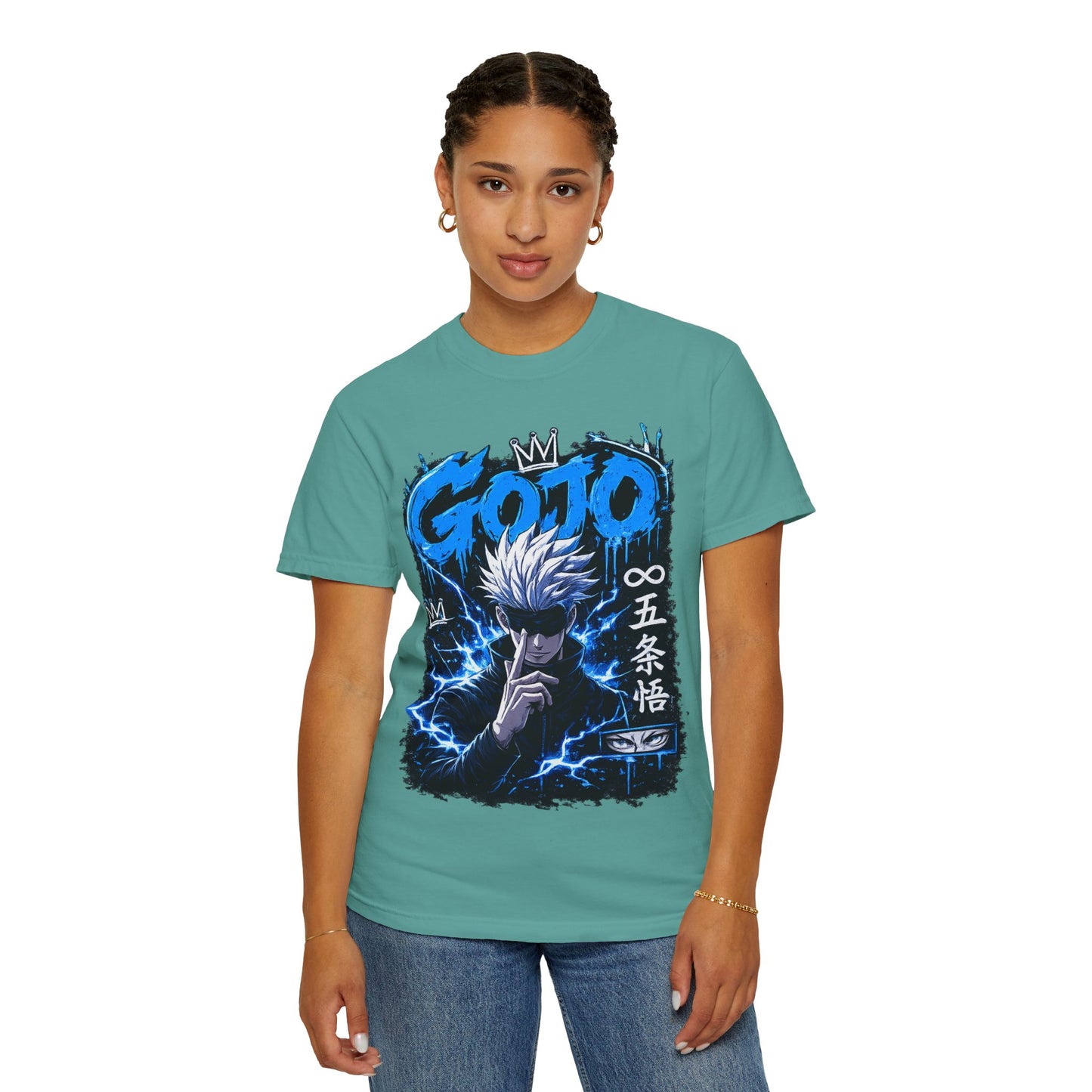 Gojo Satoru Anime T-Shirt — Blue Lightning Graphic Tee
