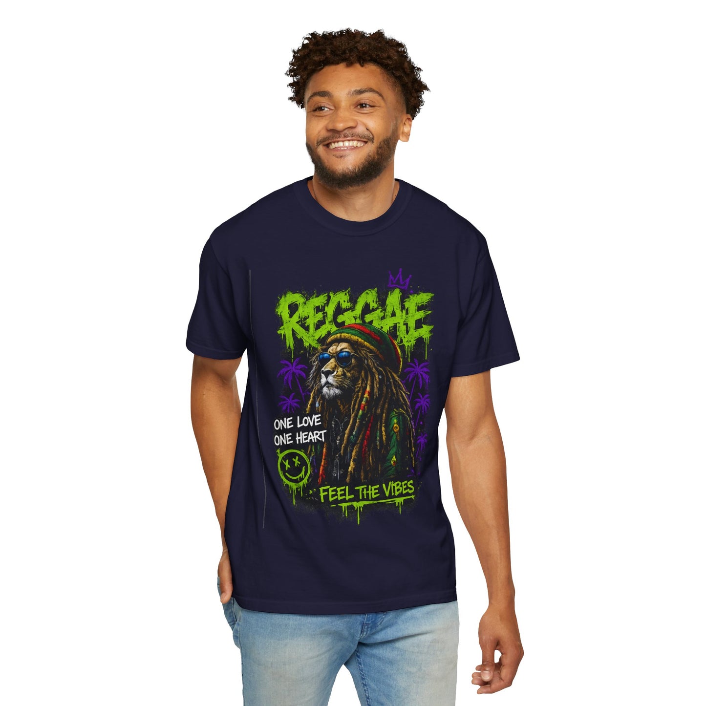 Reggae Lion T-Shirt — "One Love One Heart" Feel the Vibes Graphic Tee