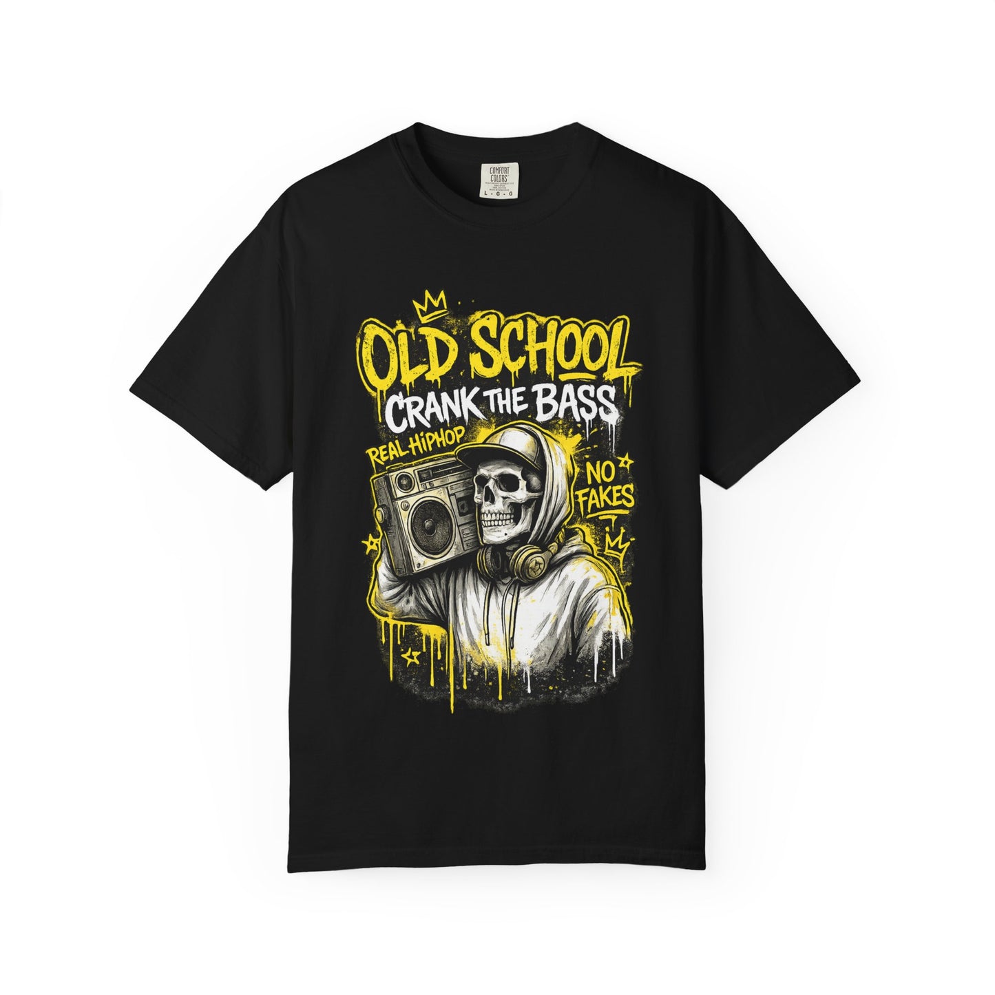 Old School Crank the Bass T-Shirt — Retro Hip Hop Skull Boombox Tee