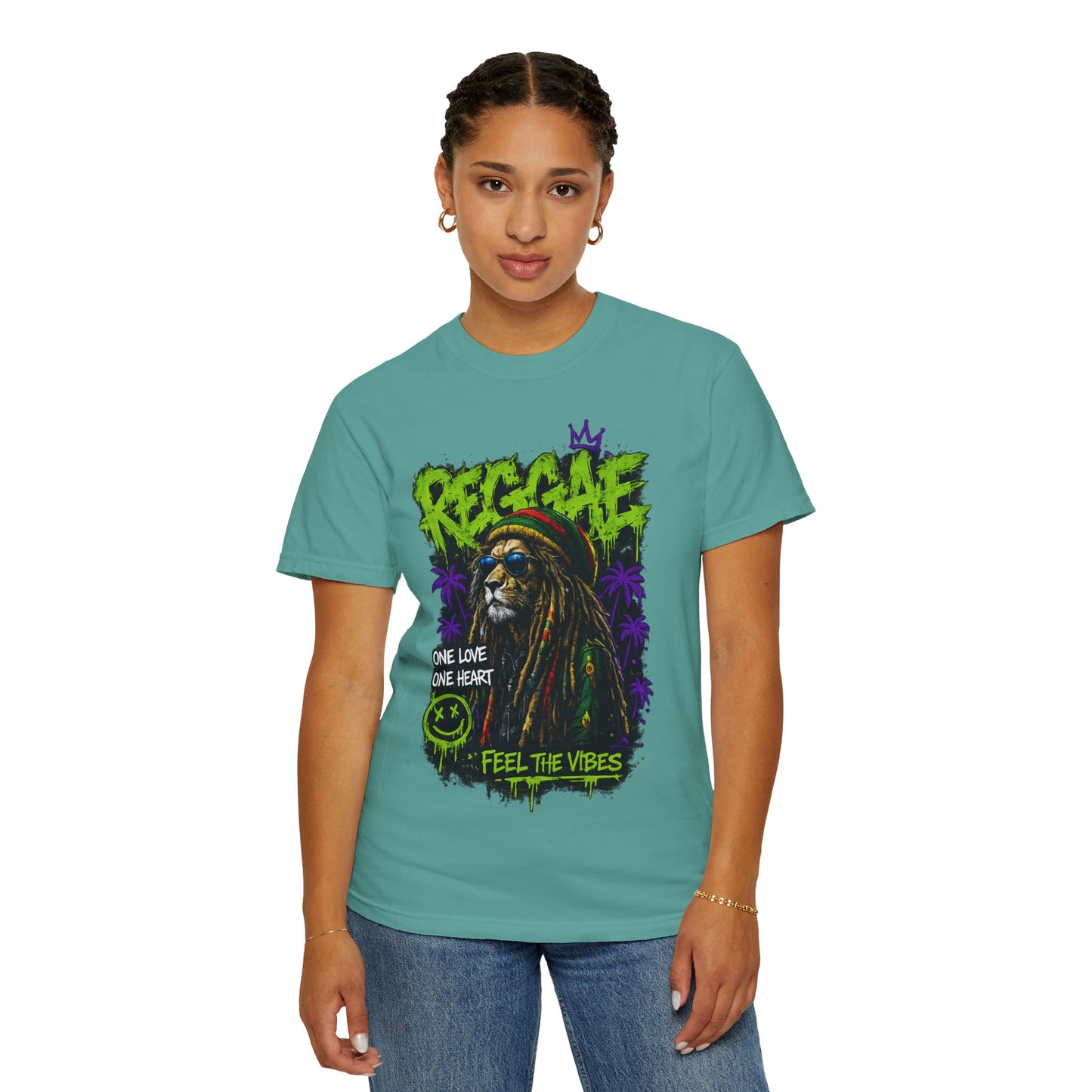 Reggae Lion T-Shirt — "One Love One Heart" Feel the Vibes Graphic Tee