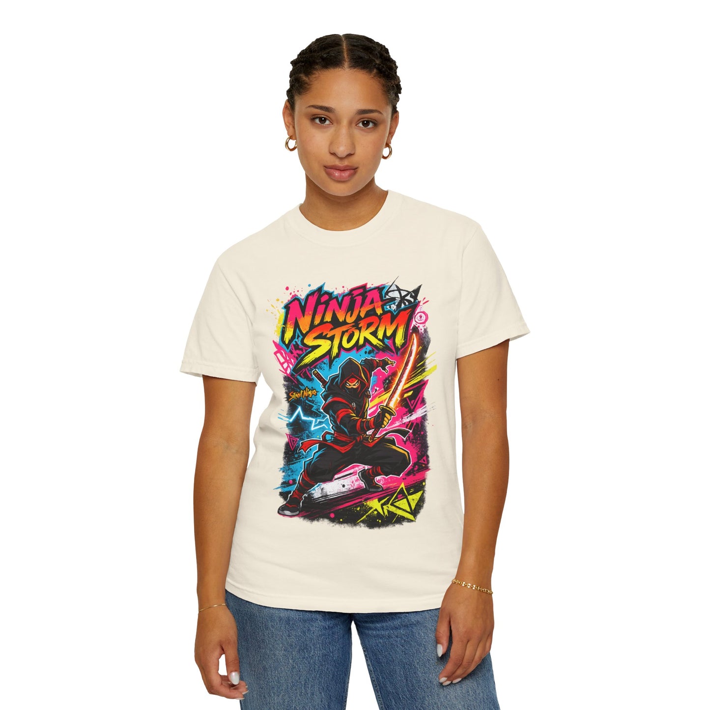 Ninja Storm Graphic T-Shirt — Neon Samurai Surf Design