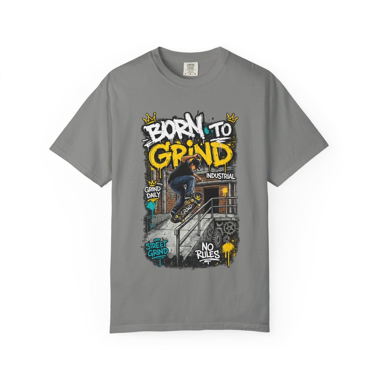 Born to Grind skateboarding graphic T-shirt | Skateboarder street art tee