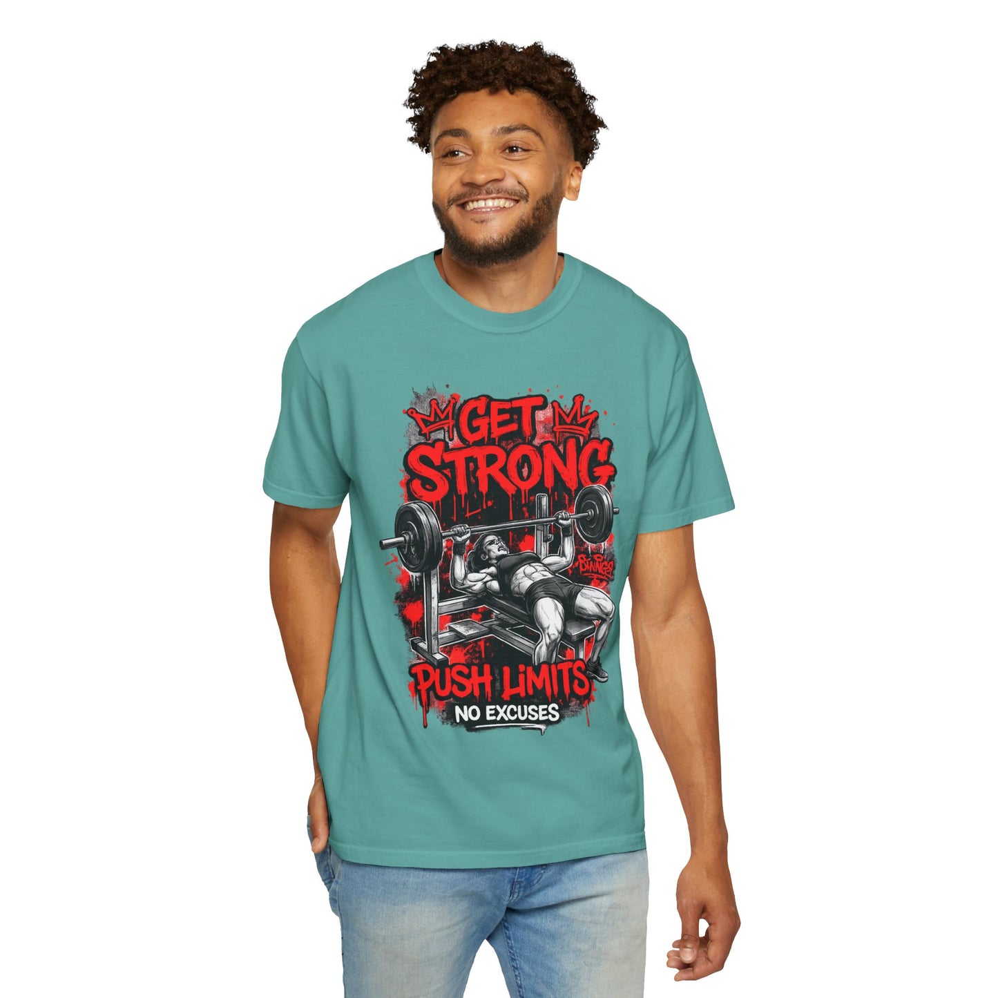 Get Strong Bench Press T-Shirt — Push Limits, No Excuses Gym Tee