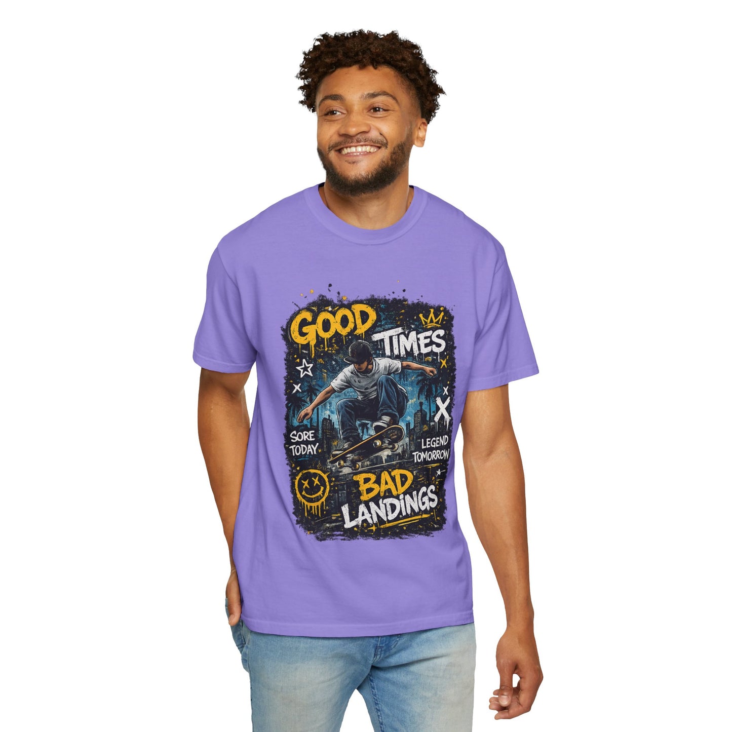 Skateboard T-Shirt — "Good Times, Bad Landings" Graphic Tee