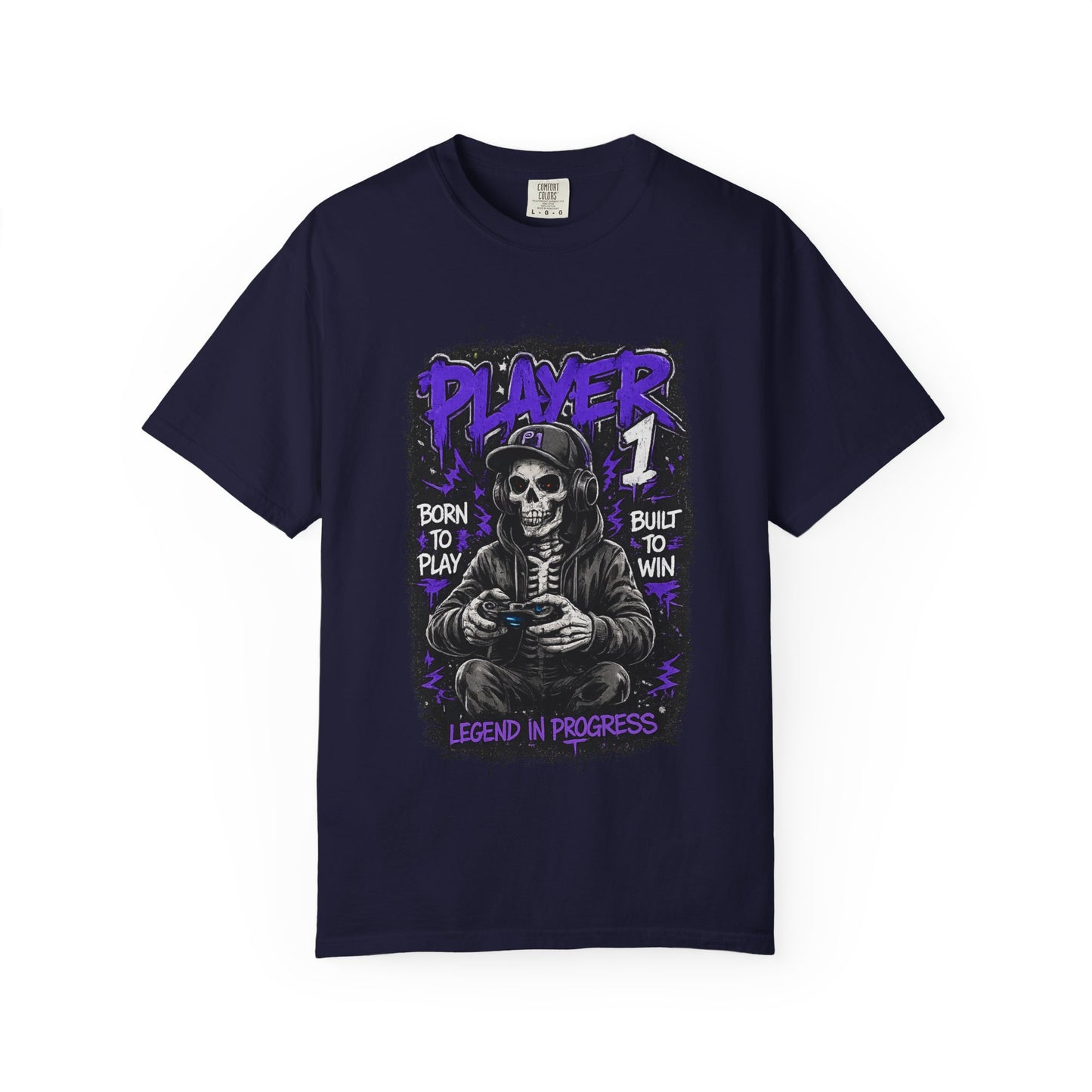 Grim Reaper Gamer Player 1 T-Shirt | Skull Skeleton Video Game Graphic