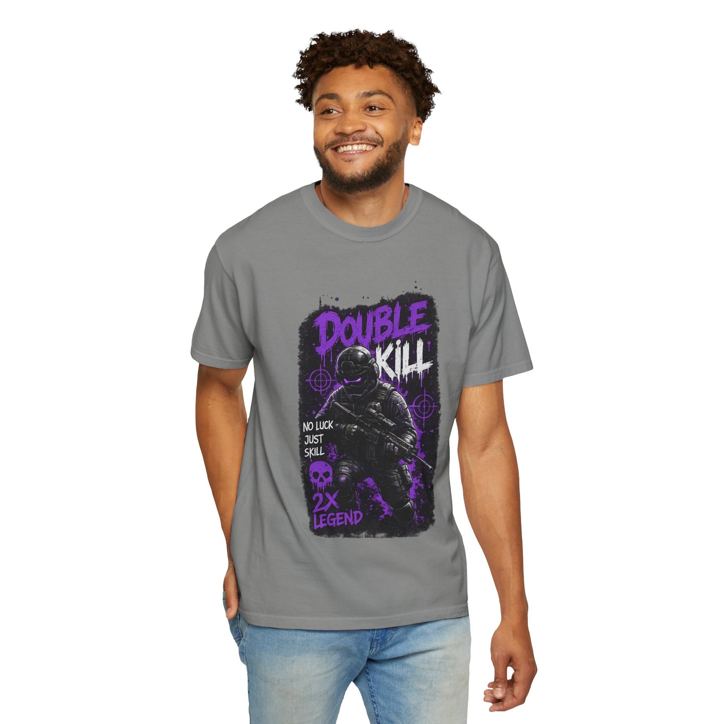Double Kill Gamer T-Shirt — Retro Neon FPS Graphic Tee