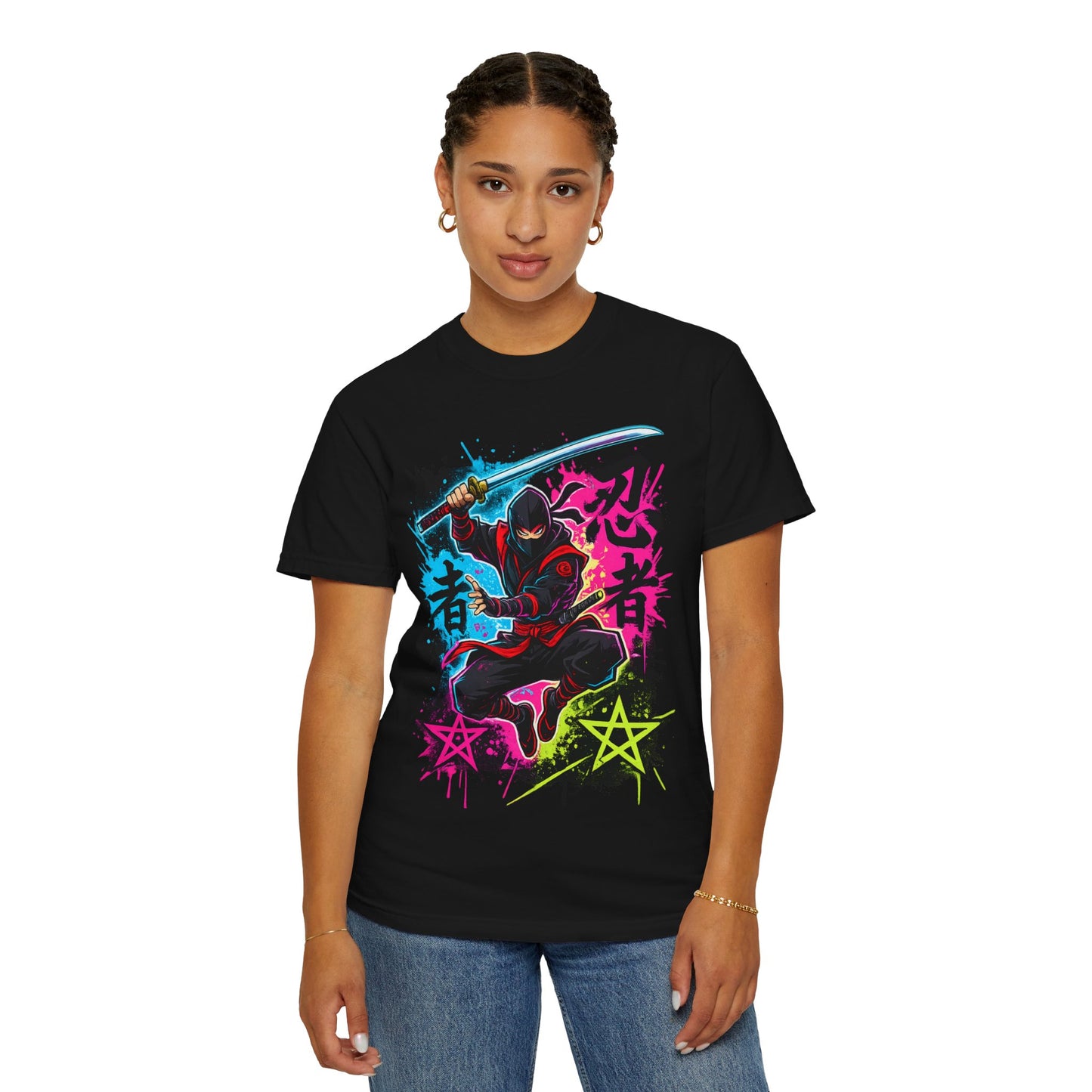 Neon Ninja Graphic T-Shirt — Vibrant Samurai Skate Style