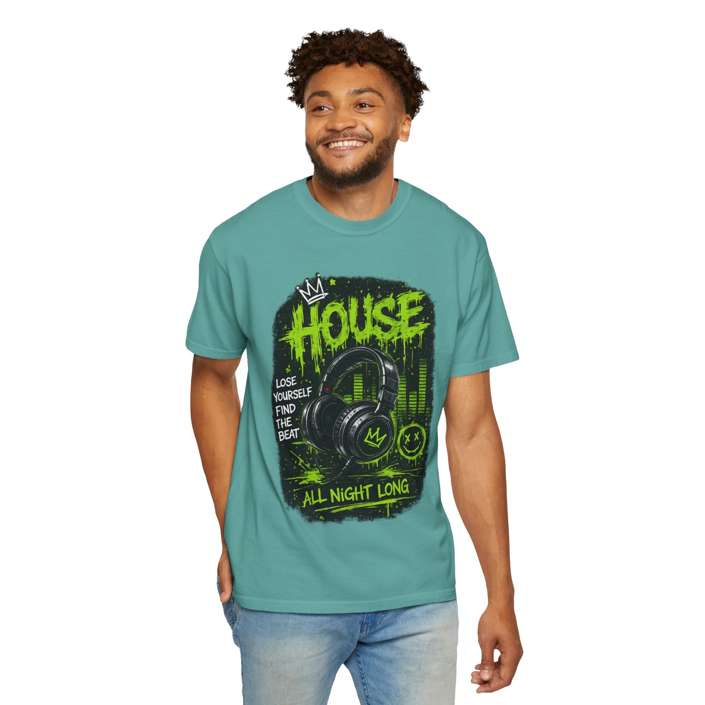 House Music Headphones T-Shirt — "House All Night Long" DJ Tee