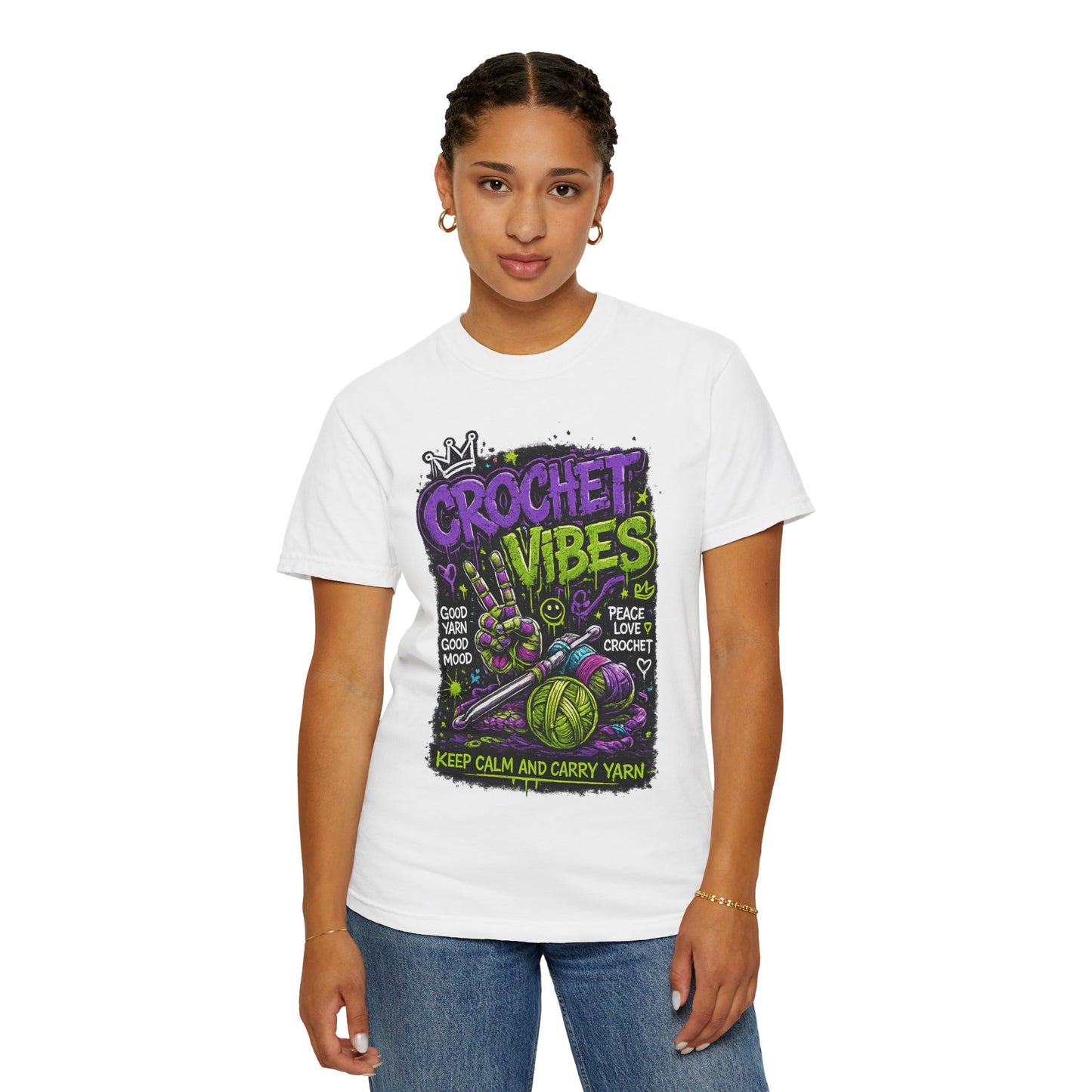 Crochet Vibes T-Shirt — Keep Calm and Carry Yarn Graphic Tee