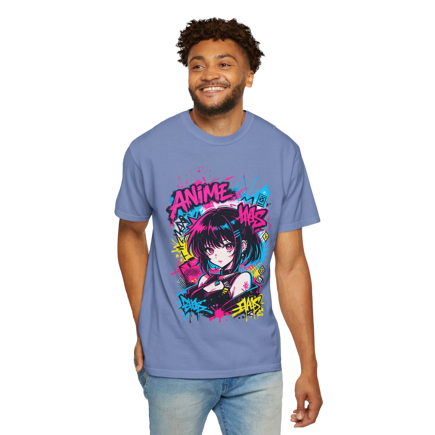 Anime Graffiti Girl T-Shirt — Neon Vaporwave Otaku Tee