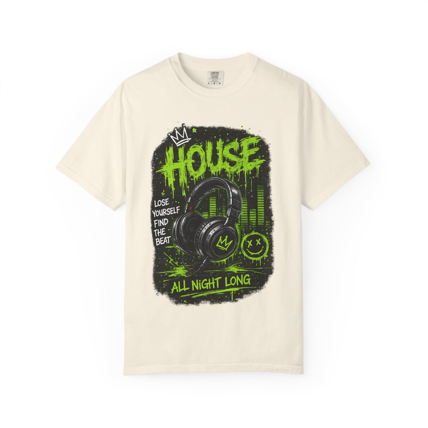 House Music Headphones T-Shirt — "House All Night Long" DJ Tee