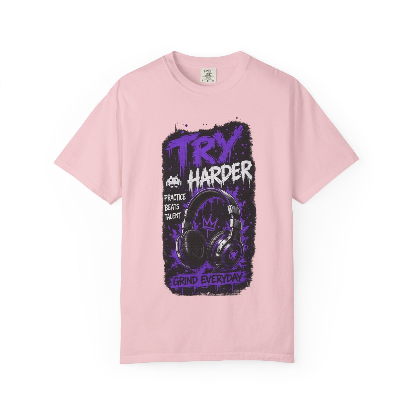 Try Harder Graphic T-Shirt — 'Try Harder' Headphones Motivational Tee