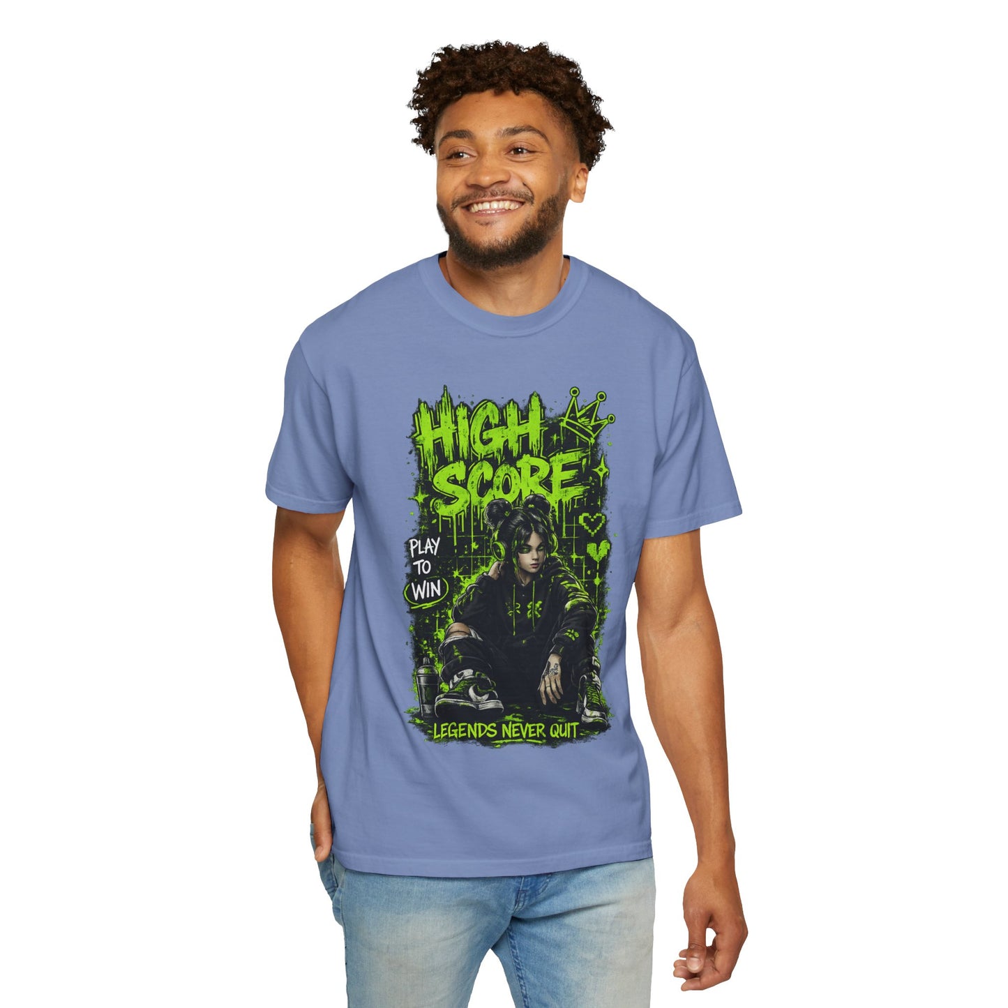 High Score Graphic T-Shirt — 'High Score: Legends Never Quit' Gamer Tee