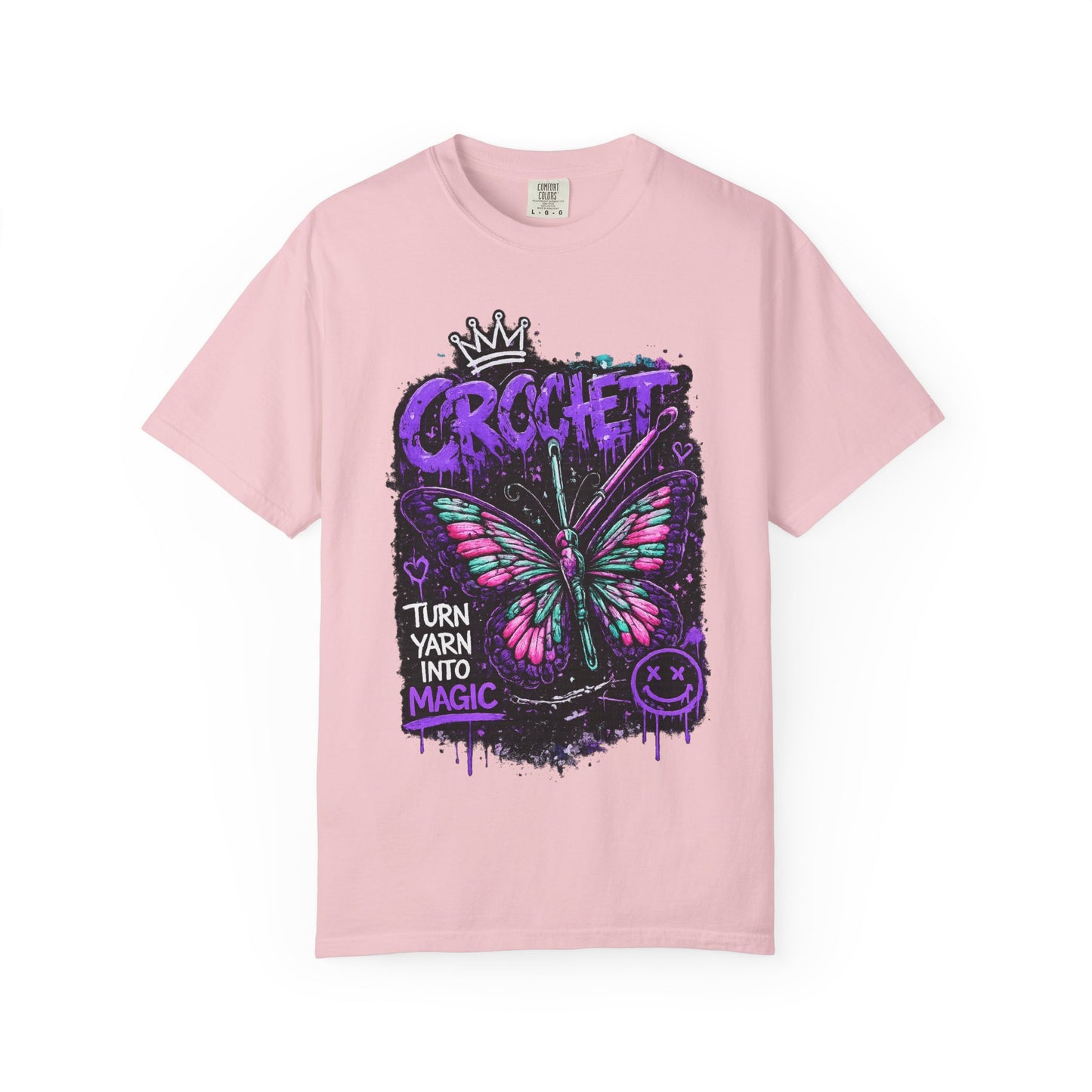 Crochet Butterfly T-Shirt — "Turn Yarn Into Magic" Graphic Tee