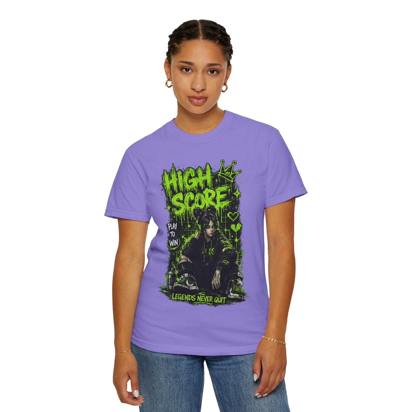 High Score Graphic T-Shirt — 'High Score: Legends Never Quit' Gamer Tee