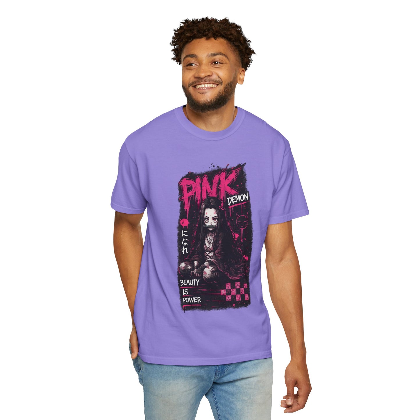 Pink Demon Graphic T-Shirt — 'Beauty Is Power' Anime Tee