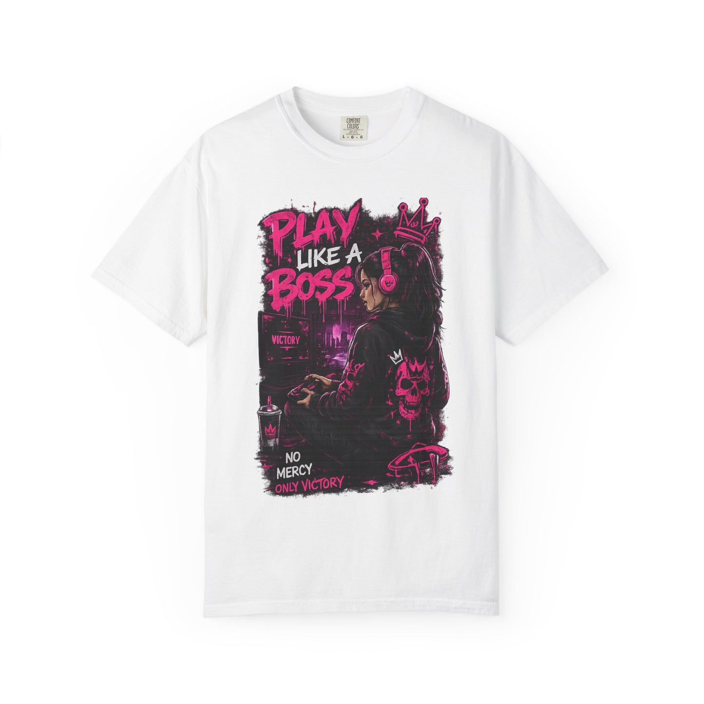 Play Like a Boss T-Shirt — Gamer Crown Graphic Tee ("No Mercy, Only Victory")