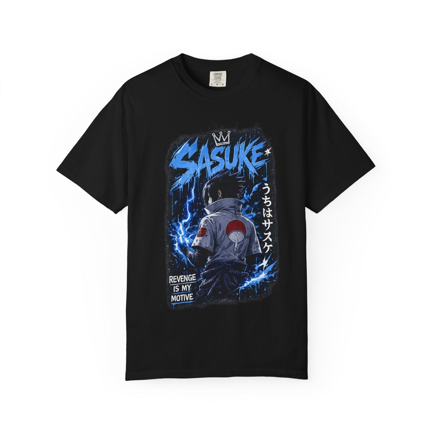 Sasuke Lightning Graphic T-Shirt — "Revenge Is My Motive" Anime Tee
