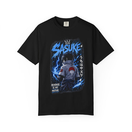 Sasuke Lightning Graphic T-Shirt — "Revenge Is My Motive" Anime Tee