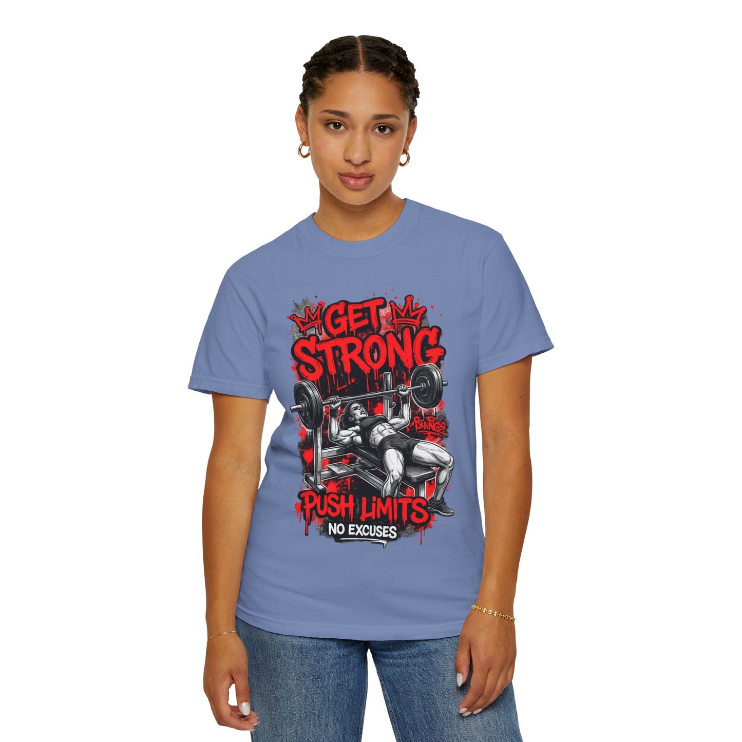 Get Strong Bench Press T-Shirt — Push Limits, No Excuses Gym Tee