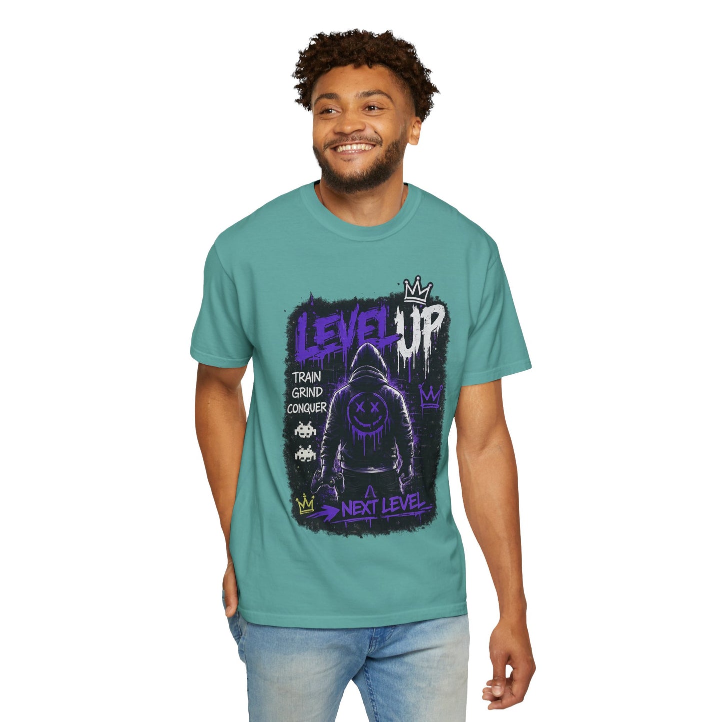 Level Up Graphic T-Shirt — 'Train Grind Conquer' Next Level Gamer Tee