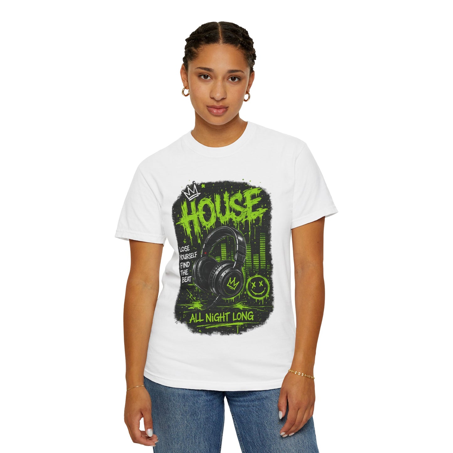 House Music Headphones T-Shirt — "House All Night Long" DJ Tee