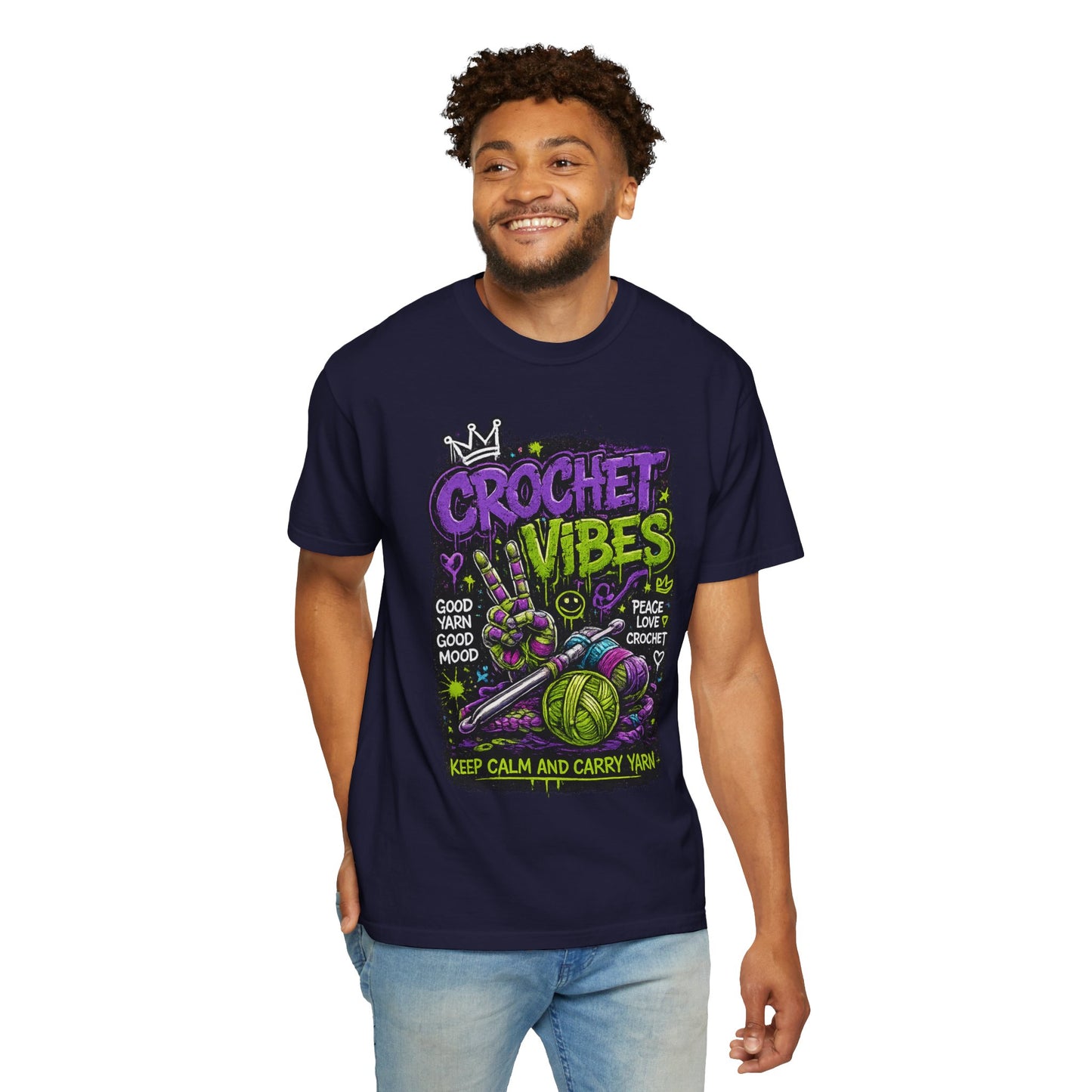 Crochet Vibes T-Shirt — Keep Calm and Carry Yarn Graphic Tee