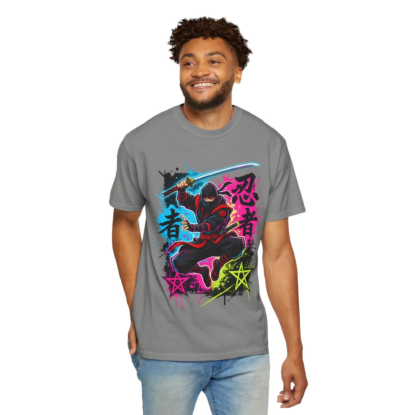 Neon Ninja Graphic T-Shirt — Vibrant Samurai Skate Style