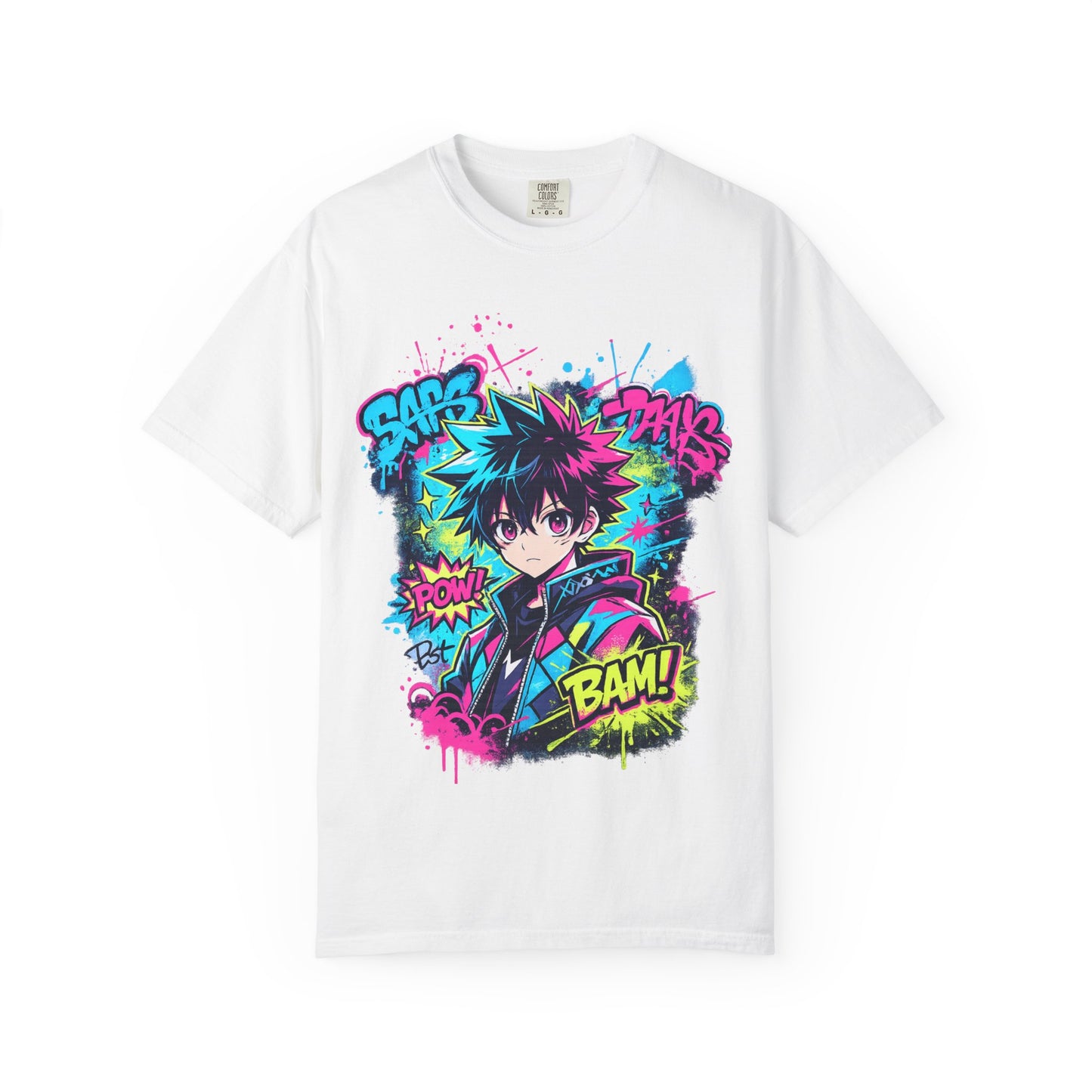 Anime Comic Boy Graphic T-Shirt — Neon Manga "BAM!" Design