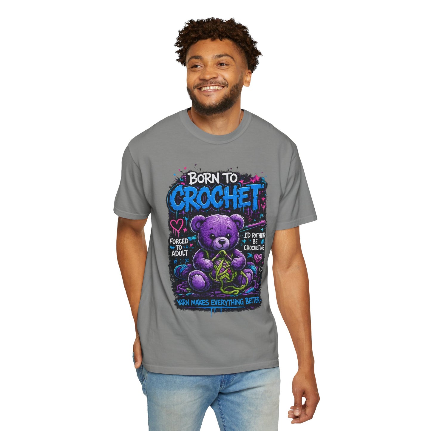Born to Crochet T-Shirt — Cute Purple Teddy Crocheting Tee
