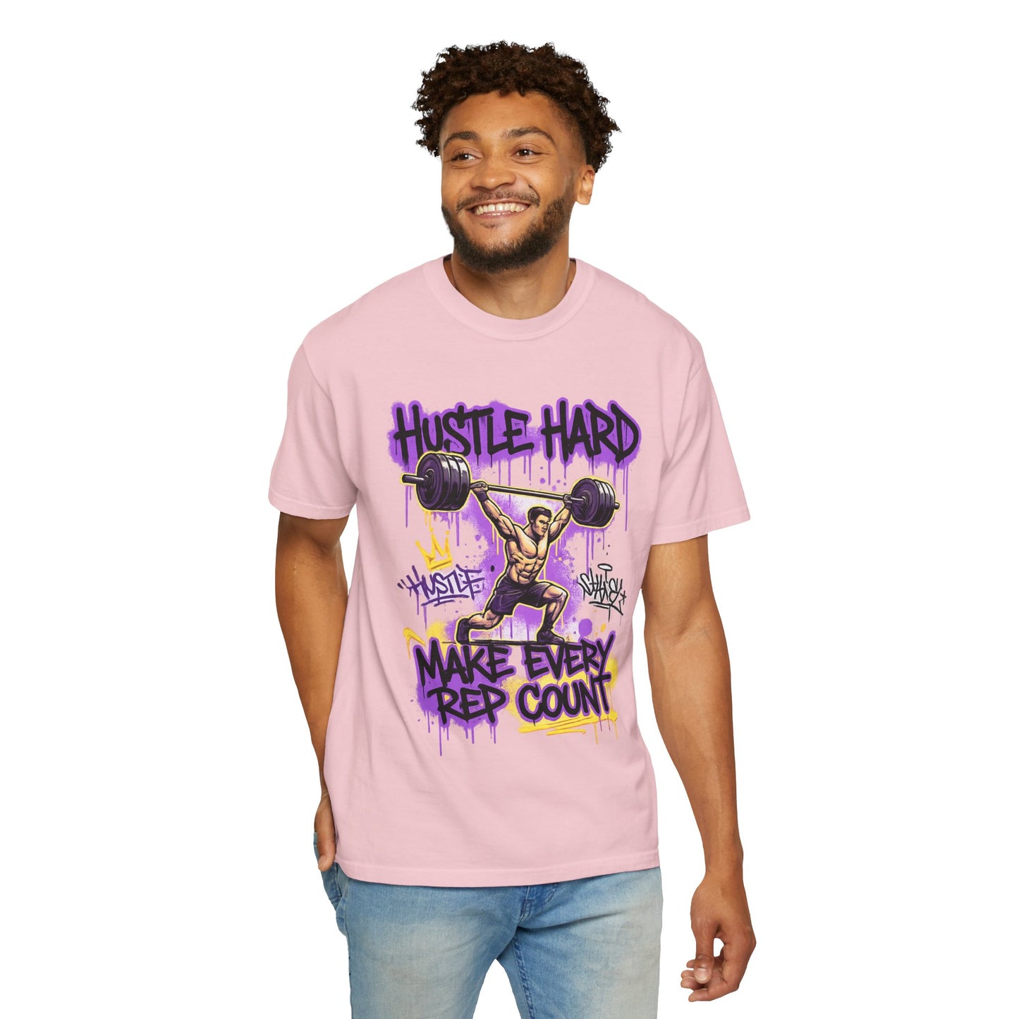 Hustle Hard Make Every Rep Count T-Shirt | Weightlifting Gym Graphic